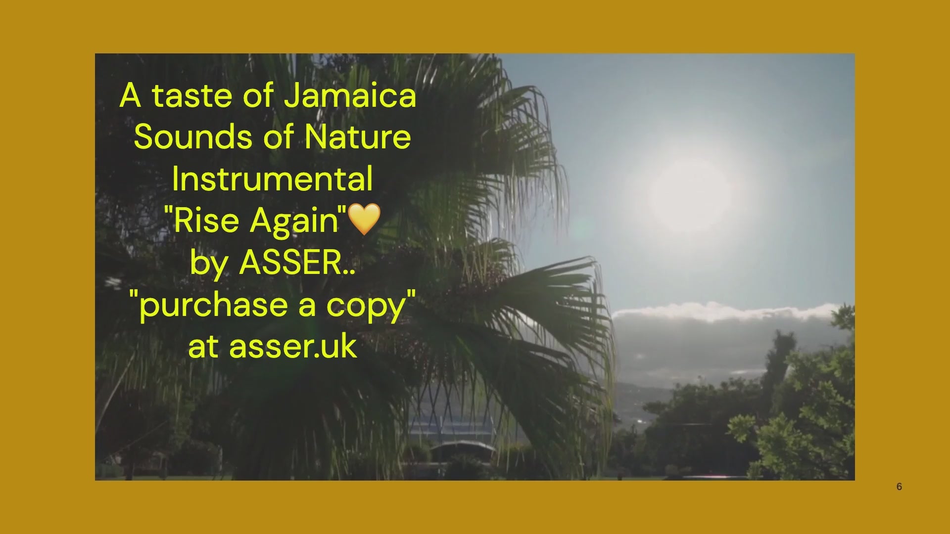 A taste of Jamaica Sounds of Nature Instrumental has been composed inspired in support of the people in the communities of the Caribbean Island Jamaica that have been affected by the 2025 Hurricane Melissa.. 